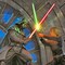 Darth Vader Luke Skywalker Lightsaber Battle Star Wars by Thomas Kinkade Licensed by David Textiles Silky Premium Fleece No-Sew Throw Fleece Fabric Kit (50x60)